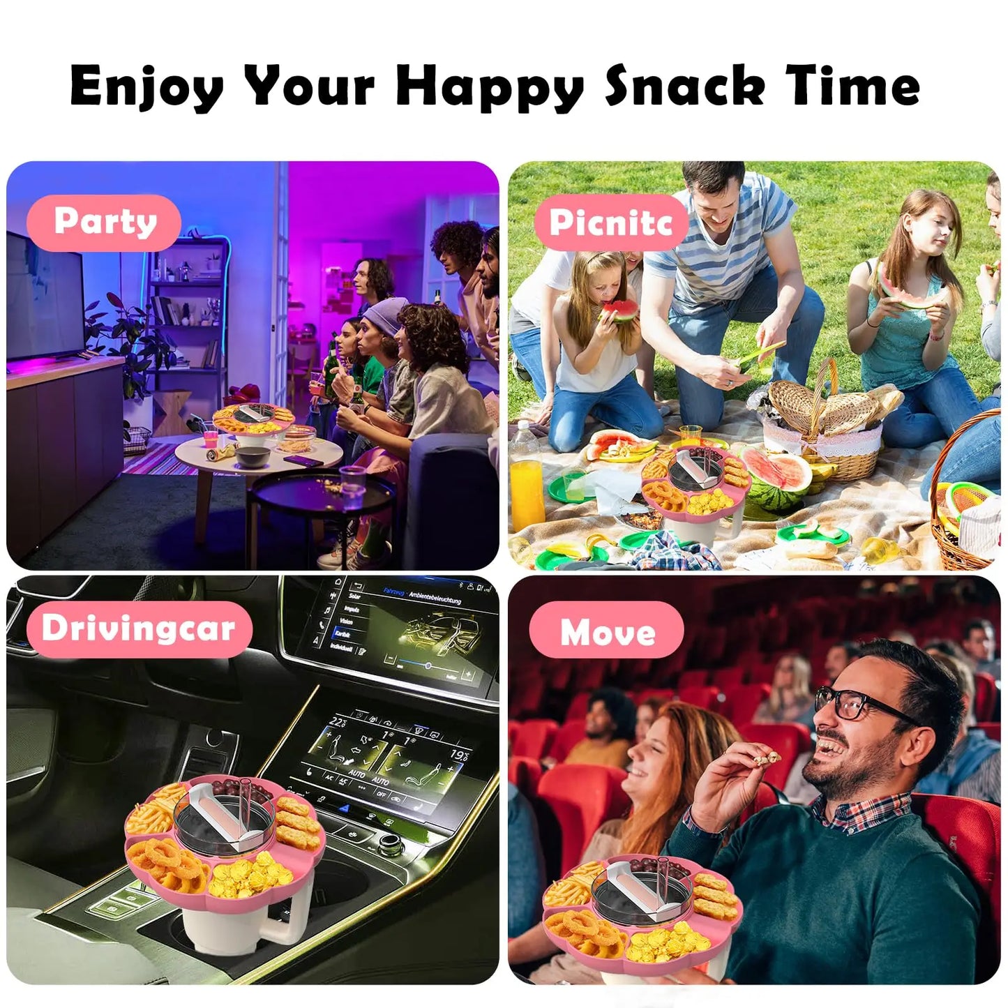 Reusable Silicone Snack Platters for Snack for Stanley Cup 40 Oz Tray Snack Divider Divided Container Food Tray Holder Outdoor