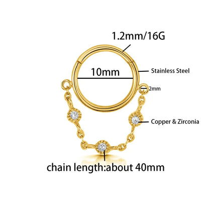 16G Stainless Steel Chain Conch Ear Piercing Hinged Clicker Segment Septum Ear Ring Cartilage Sleeper Earring Helix Piercing