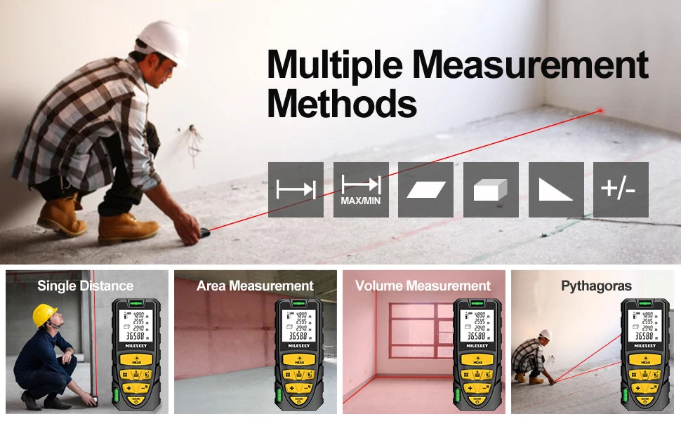 MILESEEY Laser Tape measure S2 40M 60M 80M 100M 120M Laser Rangefinder,Laser Measuring Tool with Multi Measurement Function