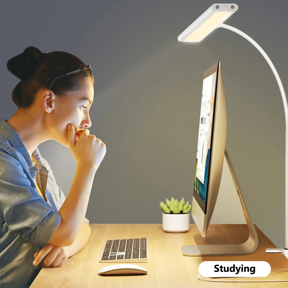 LED Desk Lamp for Office Home, Eye-Caring Desk Light Lamp with Stepless Dimming Adjustable Flexible Gooseneck Adjustable Light