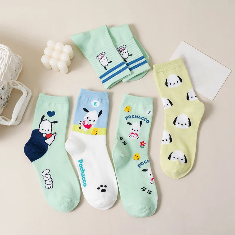 Pochacco Cartoon Cotton Socks Sanrio Combed Cotton Stockings Cute Puppy Girls Stockings Children Cotton Warmer Sock