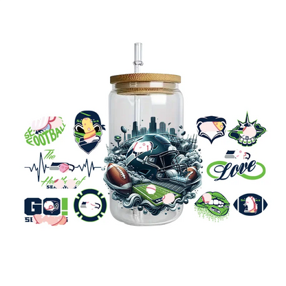 Sports Team Cup Wraps DIY Waterproof Easy To Use Custom Decals UV DTF Transfer Sticker For 16oz Libbey Glasses