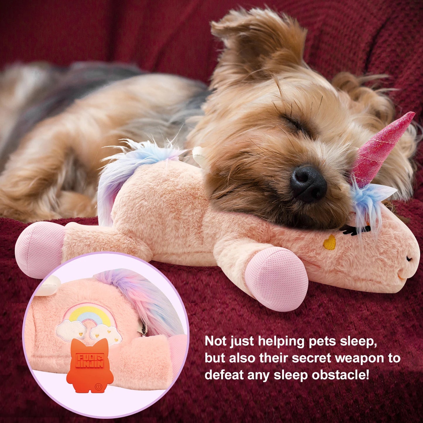 PETFULED Unicorn Heartbeat Dog Toys Plush Toys Comfort Puppy Toys Stress Reducing Sleep Aid Crate Toys, Durable Chew Toys for Do