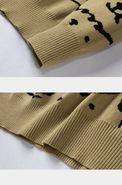 Autumn Cotton Anime Sweaters Men Retro Harajuku Vintage Oversized Sweaters Loose Cute Cartoon Cat Pullovers Homme Men Clothing