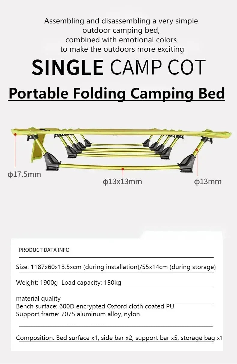 Outdoor Lightweight Folding Bed Portable Camping Bed Simple Military Bed Accompanying Lunch Bed Camping Simple Leisure Bed