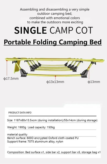 Outdoor Lightweight Folding Bed Portable Camping Bed Simple Military Bed Accompanying Lunch Bed Camping Simple Leisure Bed