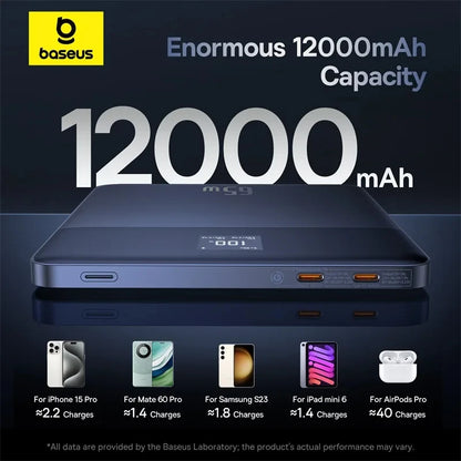 Baseus Power Bank 65W 12000mAh PD Fast Charging Digital Remaining Battery for iPhone 16 Pro Max Huawei Sumsang Notebooks Laptops