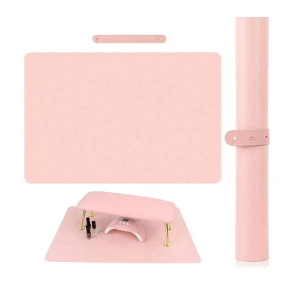 Pink Nail Art Table Mat, Portable Foldable Nail Art Armrest Mat, Microfiber Leather Soft Nail Art Mat for Nail Art Salon