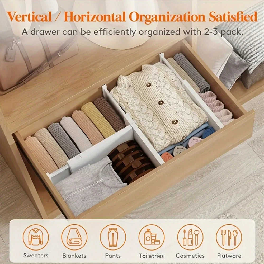 1/4/5 Drawer Dividers Plastic 5 High, Adjustable Drawer Organizers Clothes, Expandable Dresser Separators in Bedr