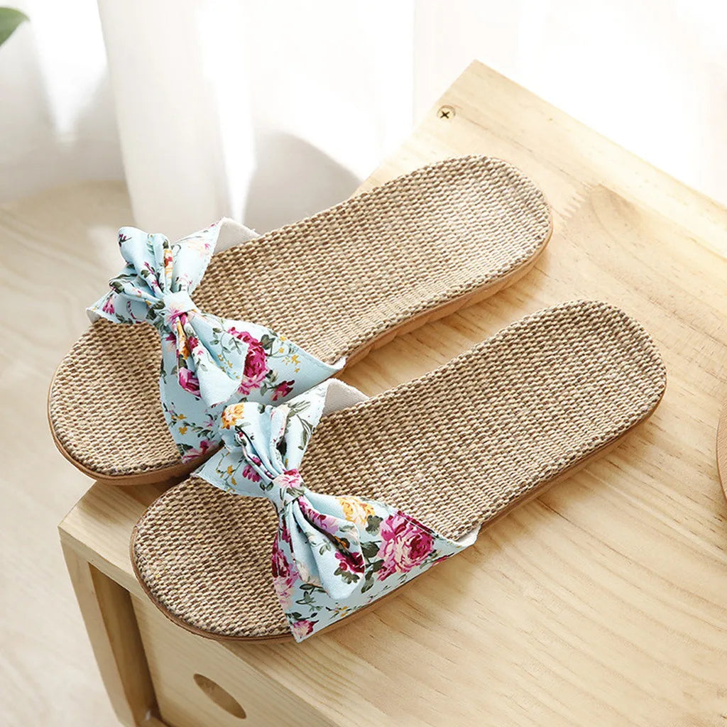 Sandalias Mujer 2024 Hot Women Female  Bowknot Flax Linen Flip Flops Beach Shoes Sandals Slipper SandáLias Femininas 여름샌들
