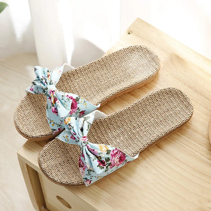 Sandalias Mujer 2024 Hot Women Female  Bowknot Flax Linen Flip Flops Beach Shoes Sandals Slipper SandáLias Femininas 여름샌들