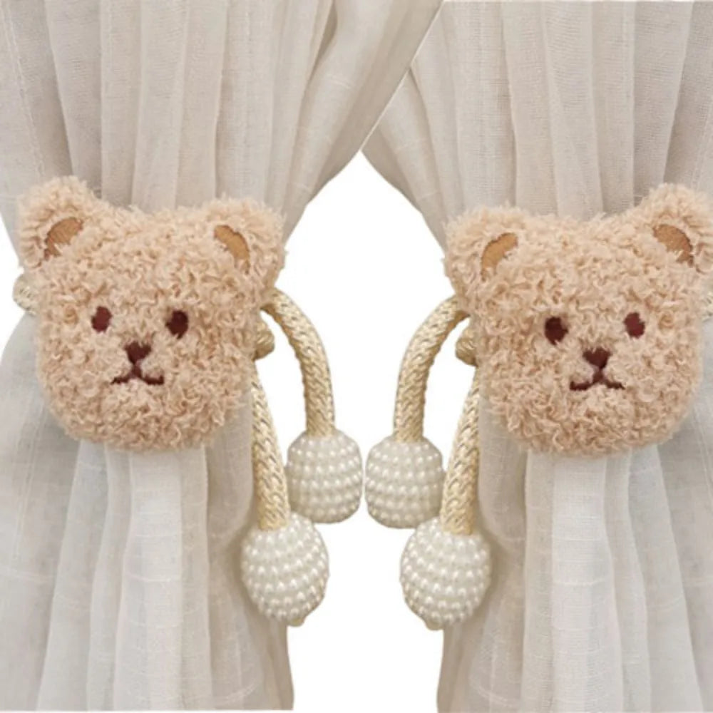 2Pcs Ins Cartoon Bear Curtain Cute Plush Window Curtain Buckles 3D Decorative Bear Curtain Tieback Curtain Accessories