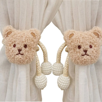 2Pcs Ins Cartoon Bear Curtain Cute Plush Window Curtain Buckles 3D Decorative Bear Curtain Tieback Curtain Accessories
