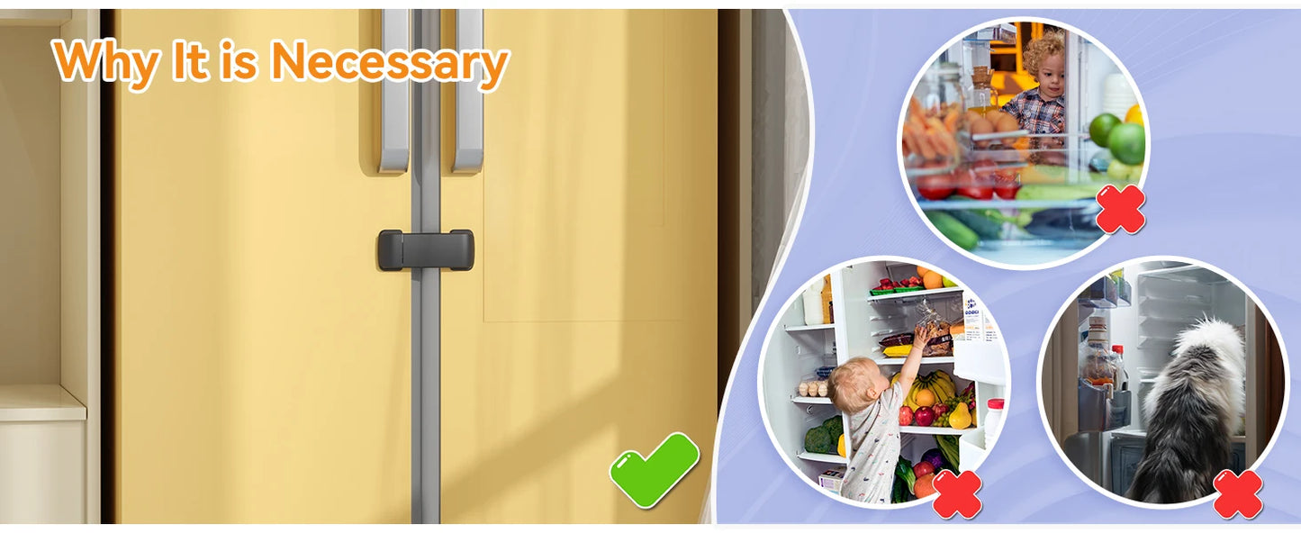 SAFELON 2 Pcs Baby Safety French Fridge Door Lock, Childproof Double Door Refrigerator Lock, Cabinet Cupboard Lock for Toddlers