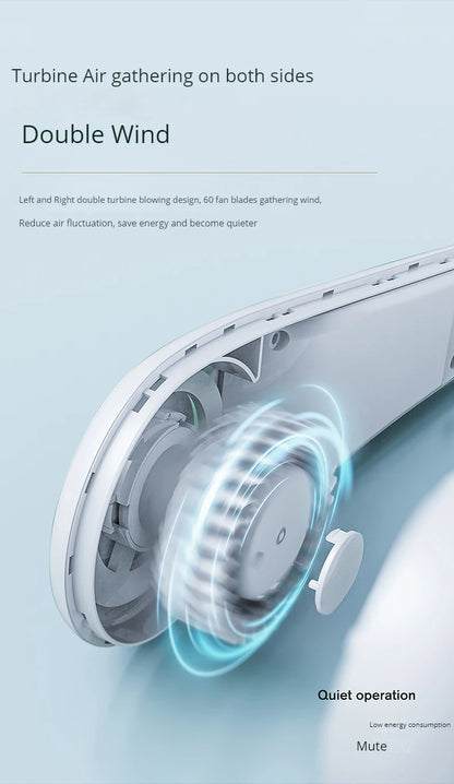 1200mAh Mini Air Cooling small neck Fan Portable Outdoor Sports USB Large Wind Powered Wireless Bladeless neck Fan