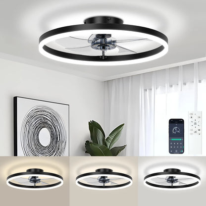 Smart Ceiling Fan with Lights and Remote 6 Speeds Dimmable LED Fan Lamp Flush Mount Ceiling Fan  for Bedroom Living Room Kitchen