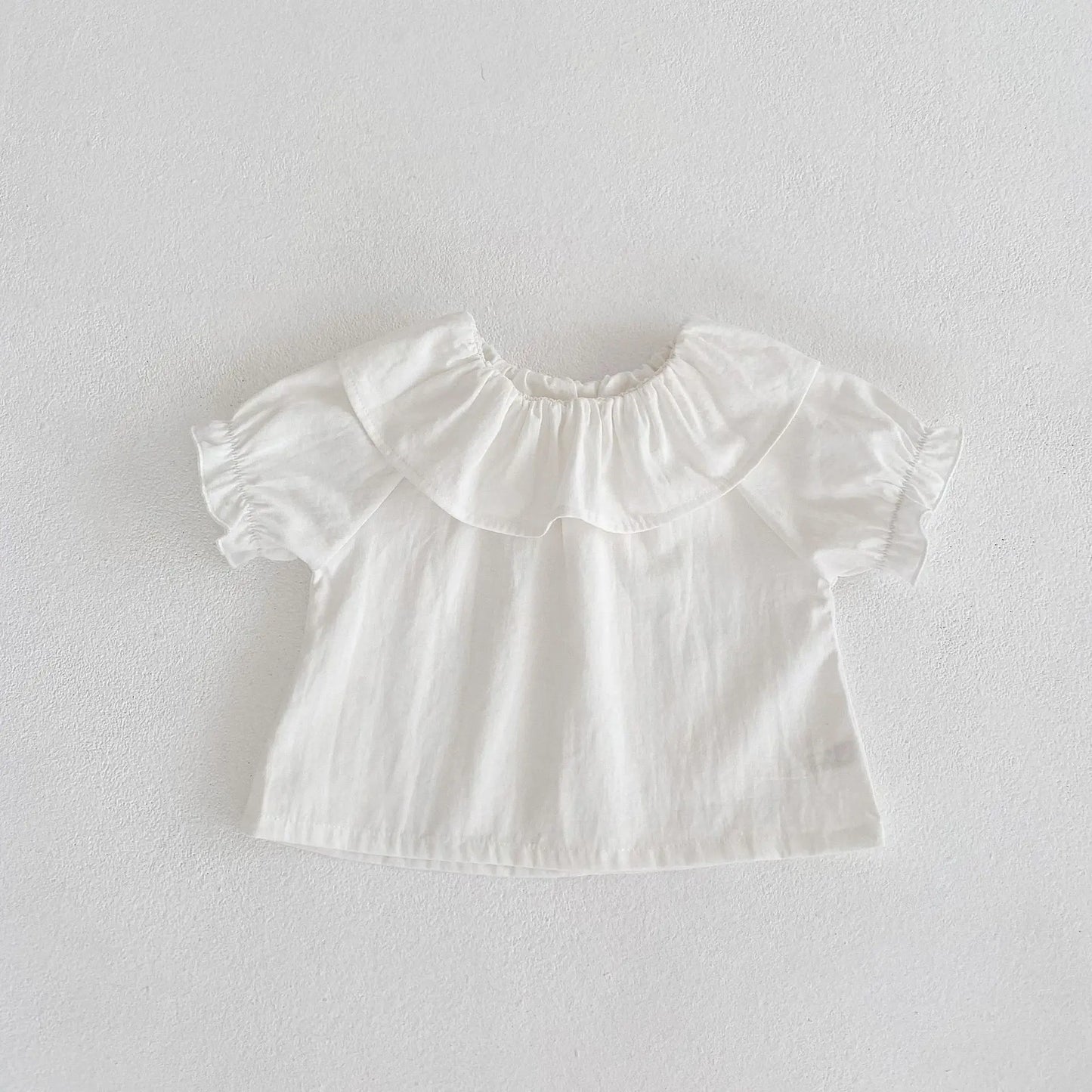 Baby T-Shirt, New Summer Trend For Boys And Girls, Versatile Ruffle Collar Short Sleeved Shirt, Top White Versatile Style