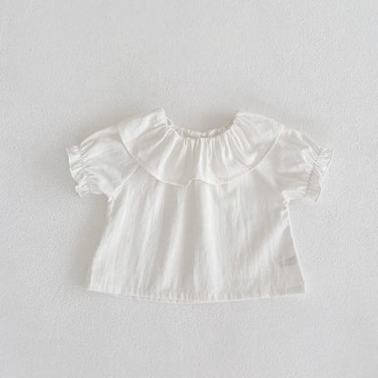 Baby T-Shirt, New Summer Trend For Boys And Girls, Versatile Ruffle Collar Short Sleeved Shirt, Top White Versatile Style