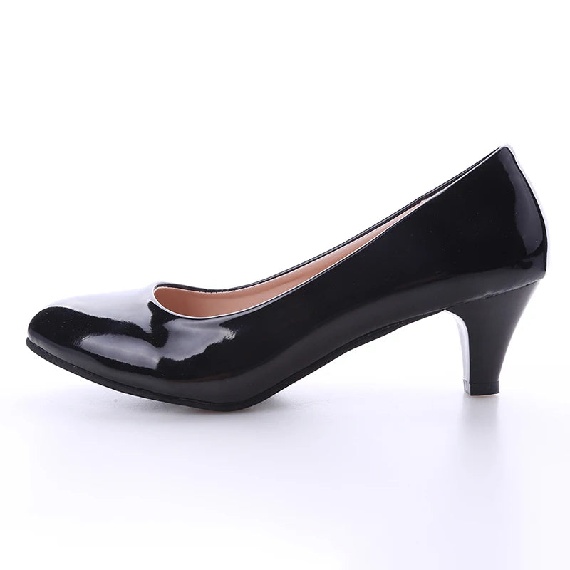 New Women's Shoes On Heels Elegant Medium High Heeled Ladies Pointed Toe Fashion Pumps For Woman Office Black White Red