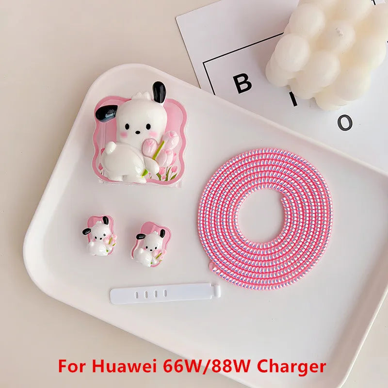 Joytop Sanrio 5Pcs Set Cable Protector for Huawei 35W/40W/66W/88W/100W Fast Charger Case Phone Wire Cord Organizers Winder