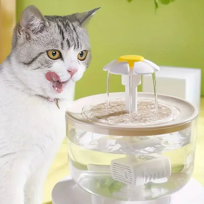 Transparent Flower Pet Water Dispenser - USB-Powered Automatic Circulating Cat Water Fountain