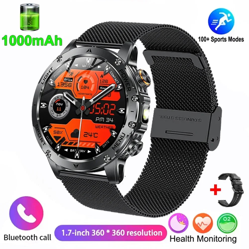 New For HUAWEI 1000mAh Large Capacity Battery Smart Watch Men Outdoor Flashlight BT Call Waterproof Sport Fitness SmartWatches