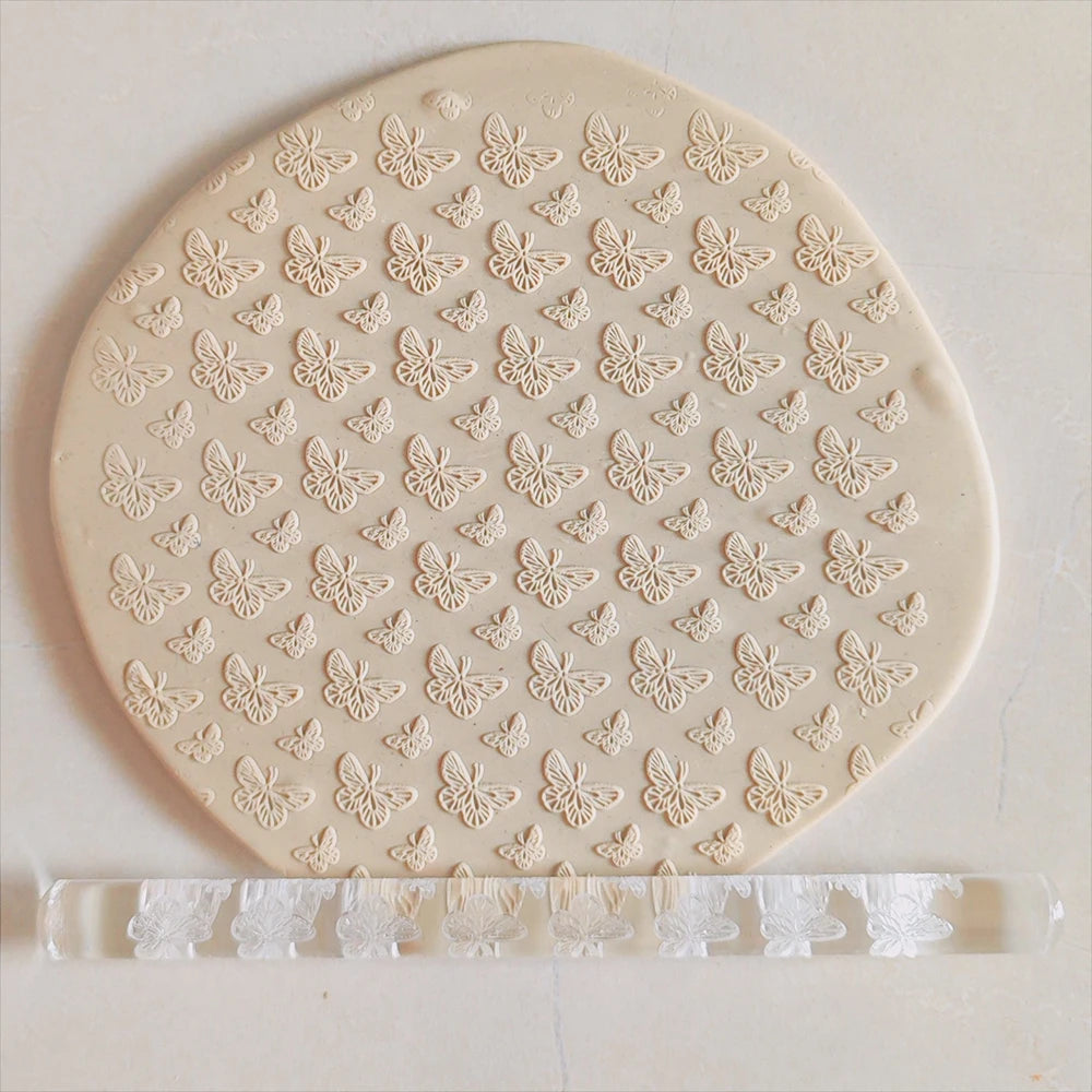 Decorating Holiday Cookies, Personalizing Clay Jewelry Artisan Pastry With Butterfly Heart Designs Rolling Pin