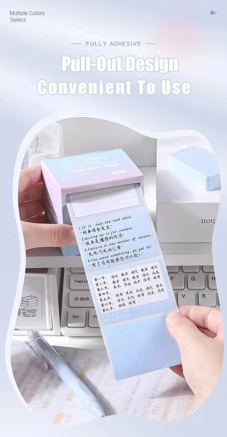 256pcs/Box Pull-out Sticky Notes Fully Adhesive Tearable Sticky Notes Stickers 8 Formats Ideal for Office Student and Home Use!
