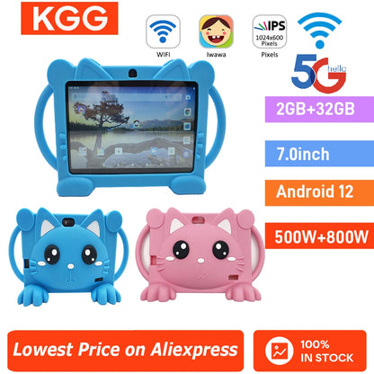Tablet Kids 2+32GB 7'' Android Tablet Toddler with Case 5G WiFi Bluetooth Dual Camera  Educational Learning Toys Children Gifts