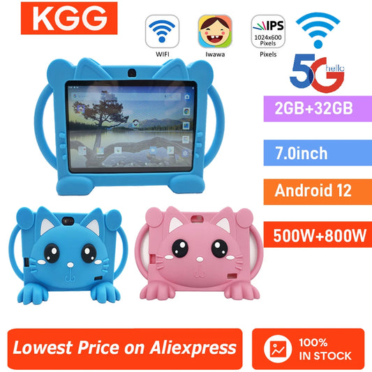 Tablet Kids 2+32GB 7'' Android Tablet Toddler with Case 5G WiFi Bluetooth Dual Camera  Educational Learning Toys Children Gifts