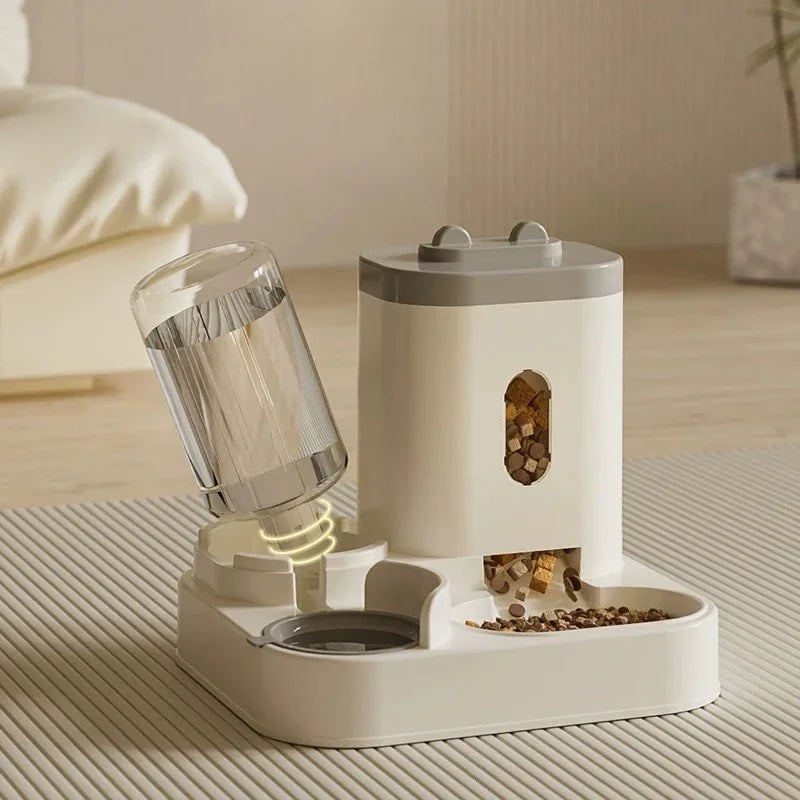 Automatic Cat Dog Feeder with Water Fountain Large Capacity Elevated Bowl Anti-Tip Design for Pets Drinker Accessories