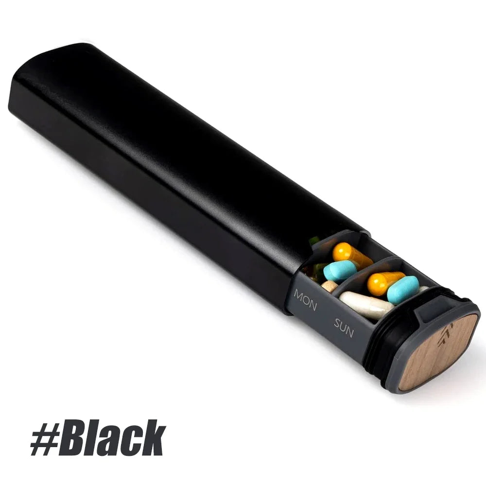 1Pcs 7 Day Weekly Pill Organizer,Premium Stylish Aluminum and Wood Large Capacity Pill Box for Supplements,Vitamins and Medicine