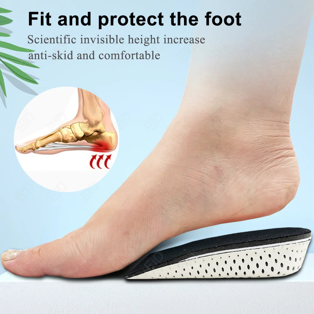 Height Increase Half Shoe Insoles Heel Insert Sports Shoes Pad Cushion Arch Support Unisex 2-5 CM Invisible Heighten Sole Insole