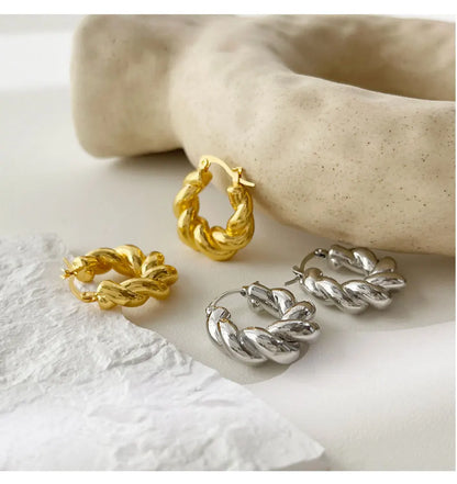 Peri'sBox Trendy Minimalist Twisted Hoop Earring for Women Gold/Silver Color Zinc Alloy Huggie Earrings бижутерия женщин Gifts