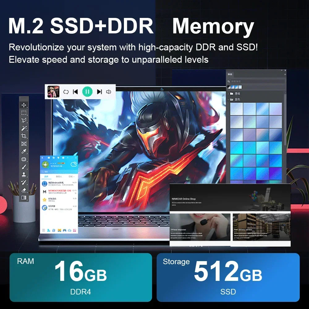 2025 New Notebook PC Windows 11 Gamer 15.6" Ultra Slim Laptop Intel Celeron N4000 16GB RAM 1TB 2TB SSD Office Study Computer PC