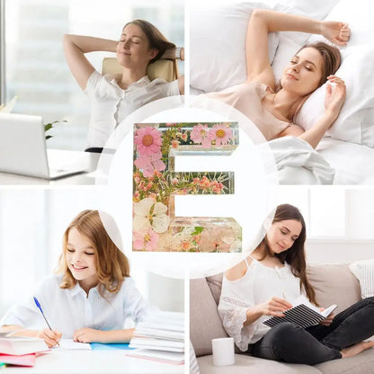 Floral 26 Letters Night Lights Decorative Resin Lamp with Initial Letter & Dry Flower Creative Table Light Night Lamp Glowing