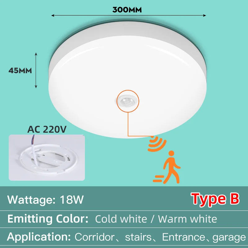 Led Ceiling Lamp With Motion Sensor 40W 30W 20W 18W 15W 12W Led Ceiling Light Fixtures For Entrance Balcony Corridor 110V 220V