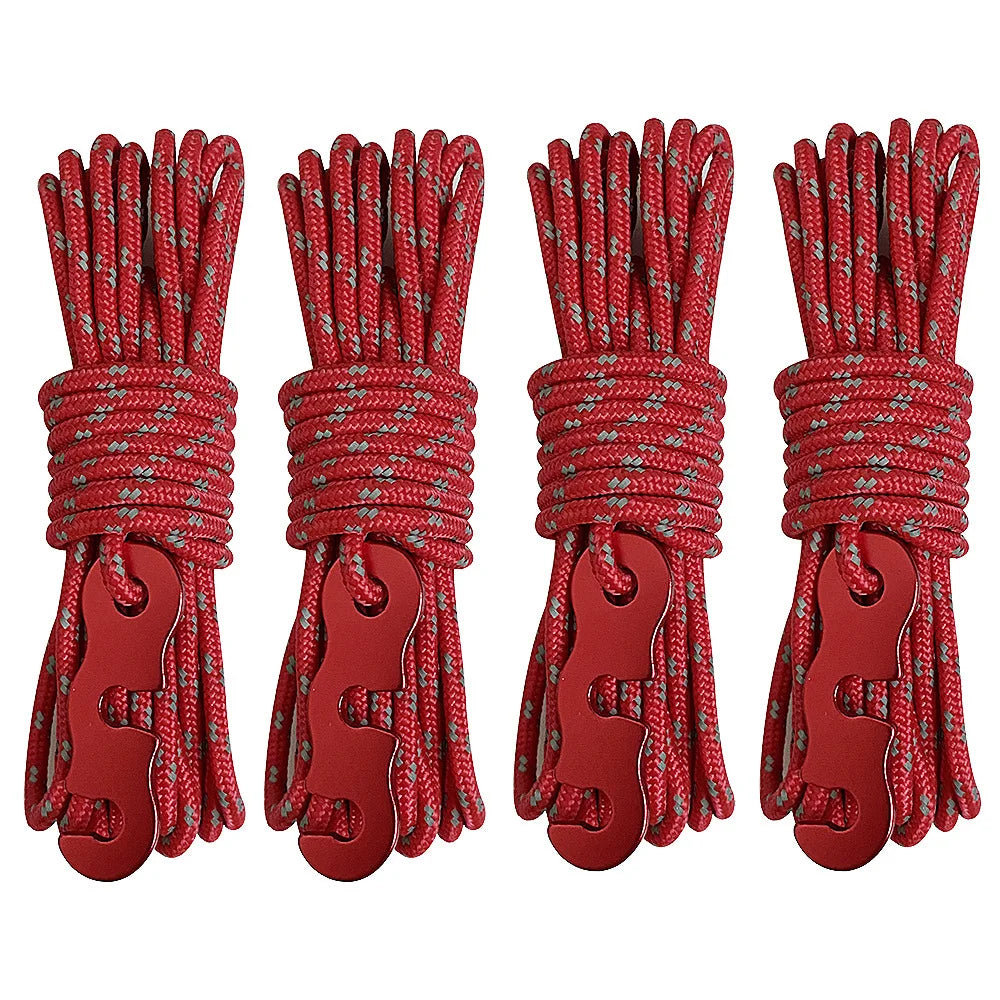 4 Outdoor Tent Ropes, Reflective Ropes Canopy Ropes Reinforced Windproof Ropes with Buckles To Ensure Safety Camping Accessories