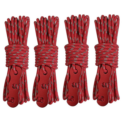 4 Outdoor Tent Ropes, Reflective Ropes Canopy Ropes Reinforced Windproof Ropes with Buckles To Ensure Safety Camping Accessories