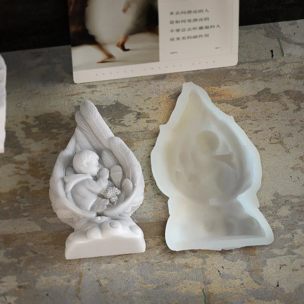 Candle Mold Angel Wings Pray for Jesus Scented Candles Gypsum Ornaments Silicone Mold Resin Mold