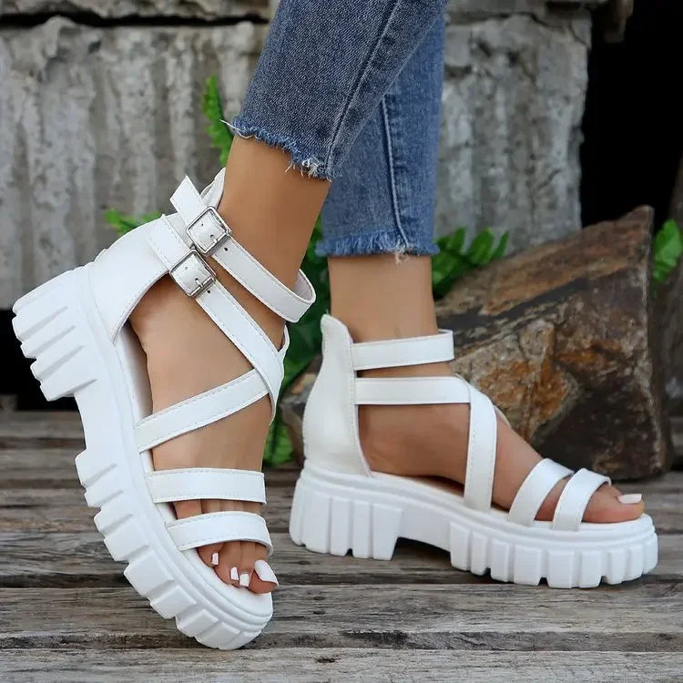 Chunky High Heels Roman Sandals for Women 2024 Summer Ankle Strap Plarform Sandals Woman Strap Thick Heeled Party Shoes