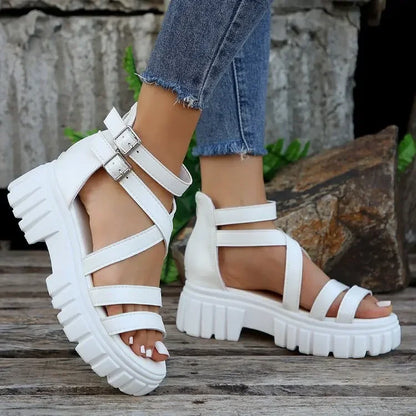Chunky High Heels Roman Sandals for Women 2024 Summer Ankle Strap Plarform Sandals Woman Strap Thick Heeled Party Shoes