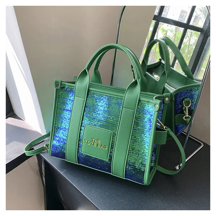 Women's Tote Bag Sequin Shoulder Bag PU Leather Large Capacity Luxury Designer The Tote Bag For Women Crossbody Bags 2024 New