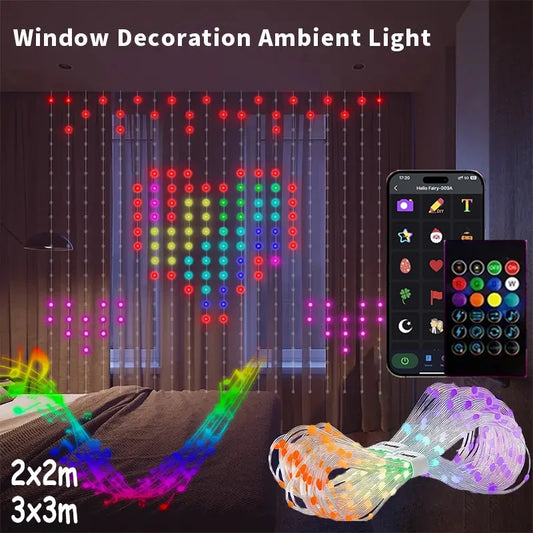 Smart Curtain Lights App Remote Control Window Fairy Light Color Changing Music Sync DIY for Indoor Outdoor Backdrop Wall Decor