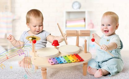 Wooden Music Toys For Babies Children's Multifunctional Music Knocking Table Early Education Kids Drum Set Music Toy Baby Gift