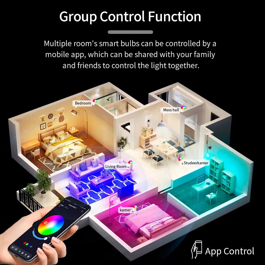 220V Tuya Smart Bluetooth LED Light Bulbs E27 9W 15W 18W RGB Bulbs APP Control Dimmable Timer Function For Bedroom Living Room