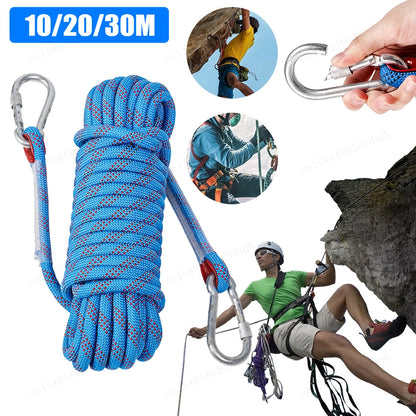 10mm Rock Climbing Rope 10M/20M/30M Outdoor Static Rapelling Rope for Fire Rescue Safety Escape Tree Climbing for Outdoor Sports