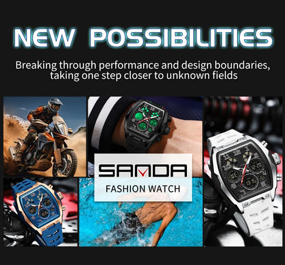 SADNA 6266 Popular Student Watch Wine Barrel Curved Mirror Alarm Clock Timer Waterproof Student Electronic Watch 2025