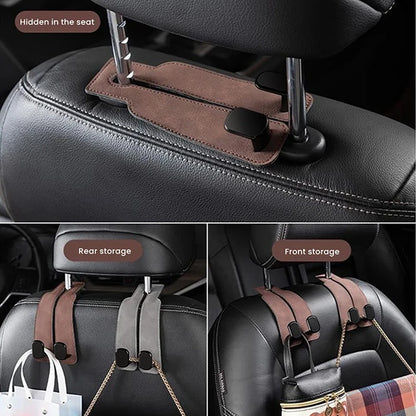 Universal Car Seat Headrest Hook 2 in 1 Soft Leather Car Seat Back ABS Hook for Purse Bag Backpack Double Hook Car Seat Hanger
