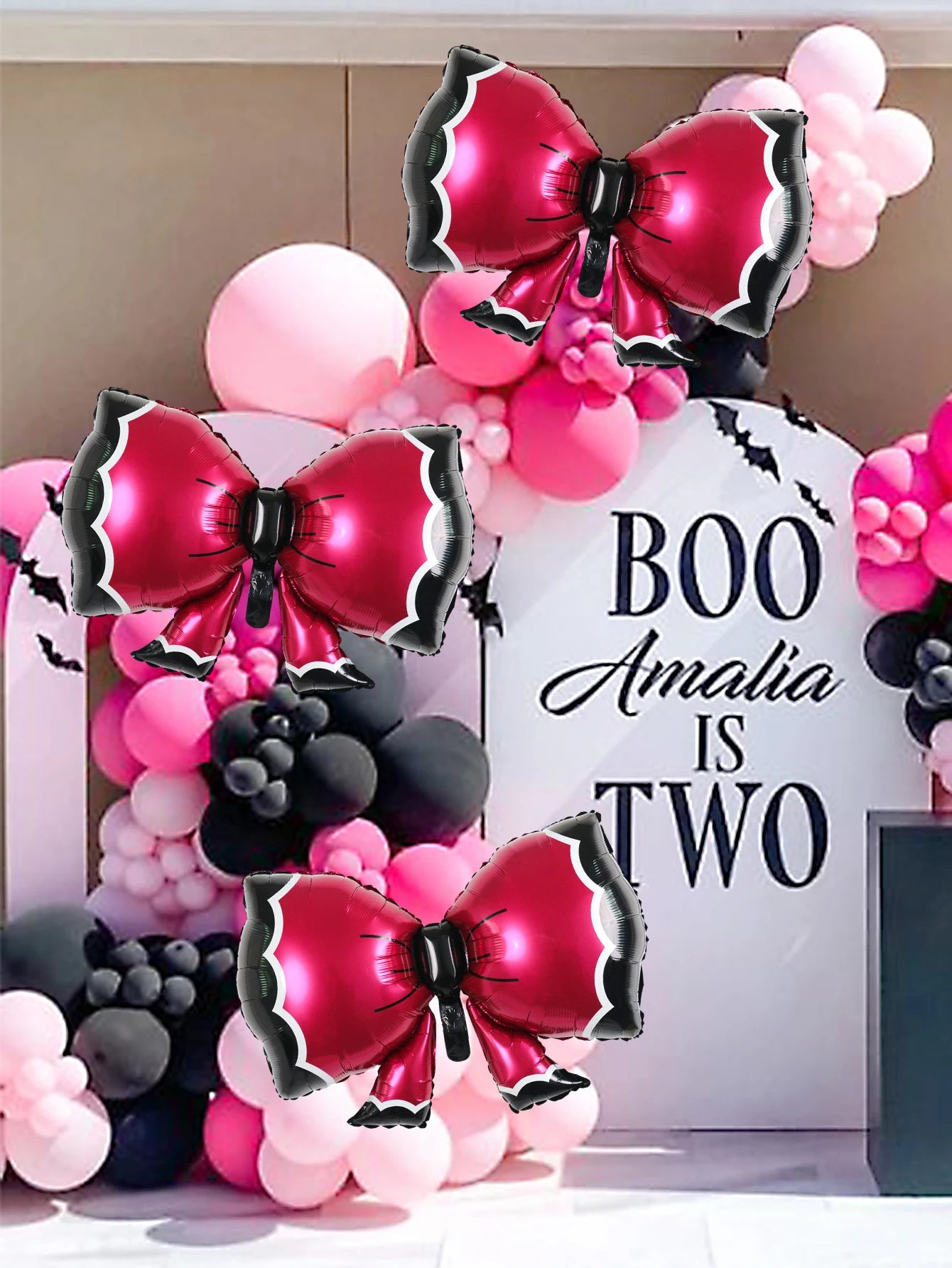 3pcs pink bow shape balloons, baby shower, birthday party, party decoration, anniversary, party decoration